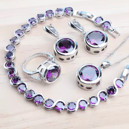 CelestiaZir | Sterling Silver Rainbow Zircon Earrings Ring Bracelets Pendant Bridal Set