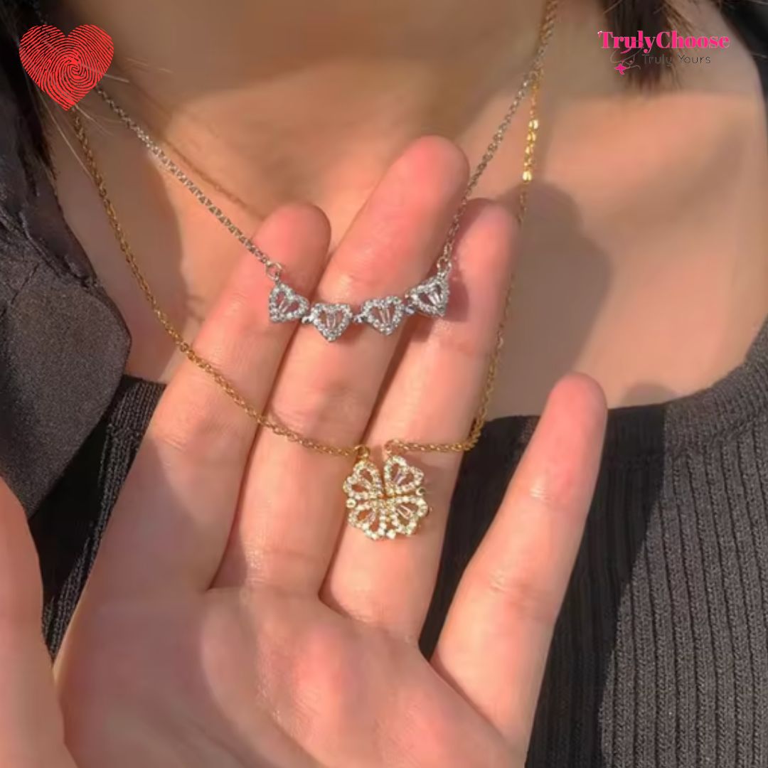 Rose Diamond Leaf Clover Heart Necklaces + Rose Gift Box