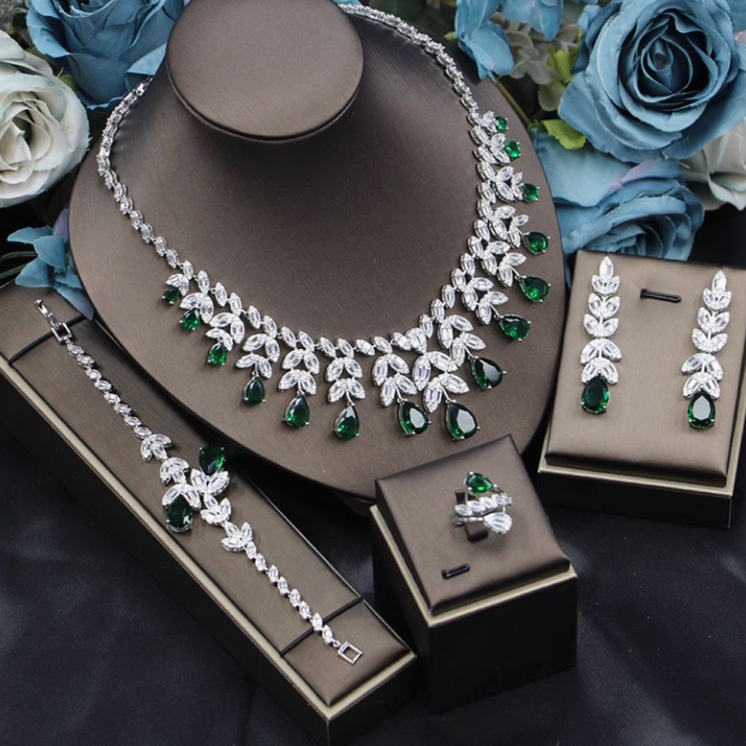 Crimson Elegance – Luxury Bracelet, Necklace, Earrings & Ring Set