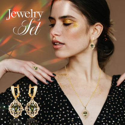 Truly Aurora 18K Gold Gemstone Pendant Earring Bracelet & Ring Set For Women