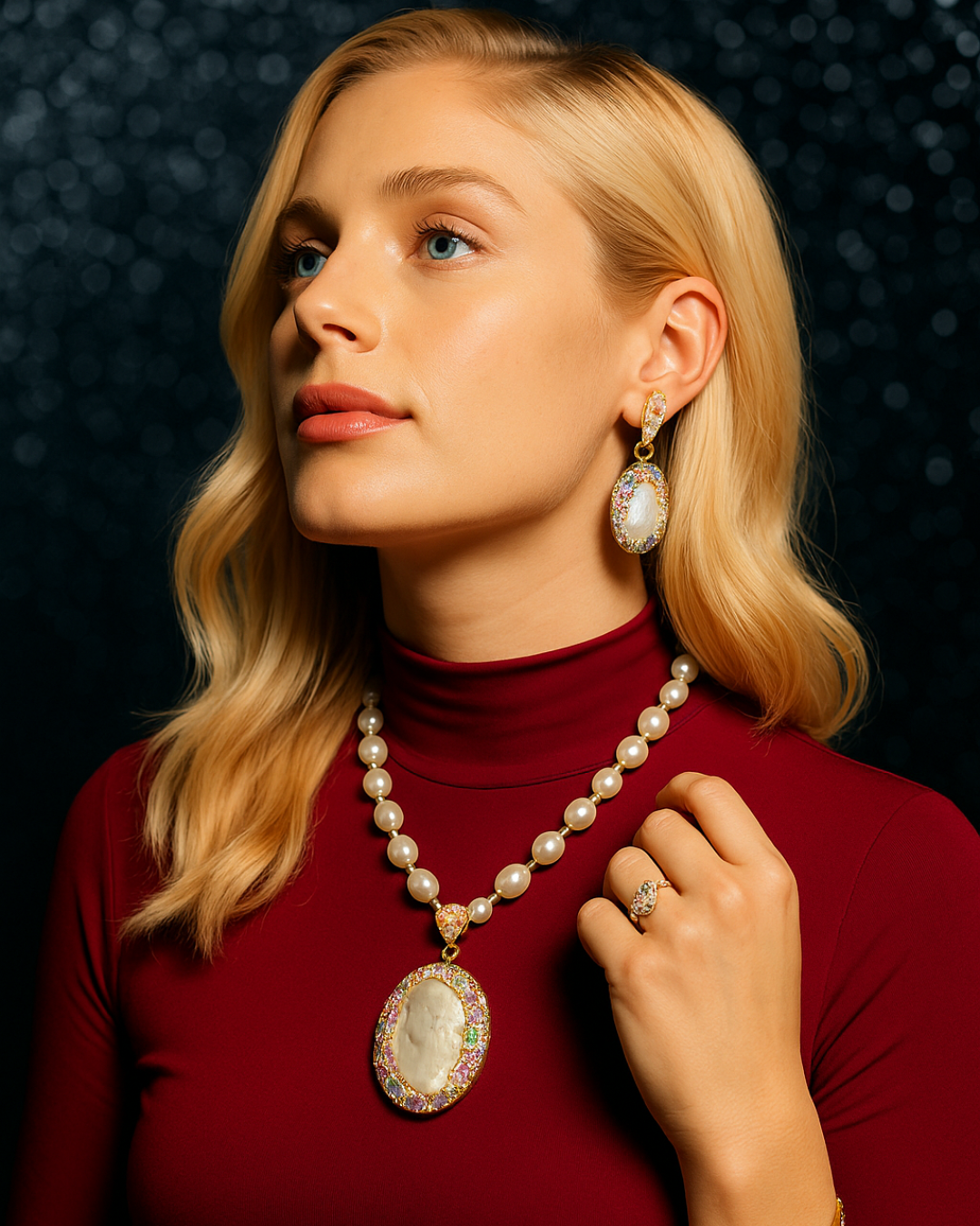 Sekhmet’s Glow - ✨ Baroque Pearl & Tourmaline Medieval-Inspired Necklace – European Vintage Czech Diamond Accent