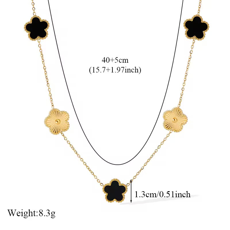 Clover Leaf - Black Reversible Leaf Clover Necklace Bracelets Earrings Set For Women Fashion Jewelry