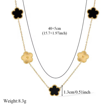 Clover Leaf - Black Reversible Leaf Clover Necklace Bracelets Earrings Set For Women Fashion Jewelry