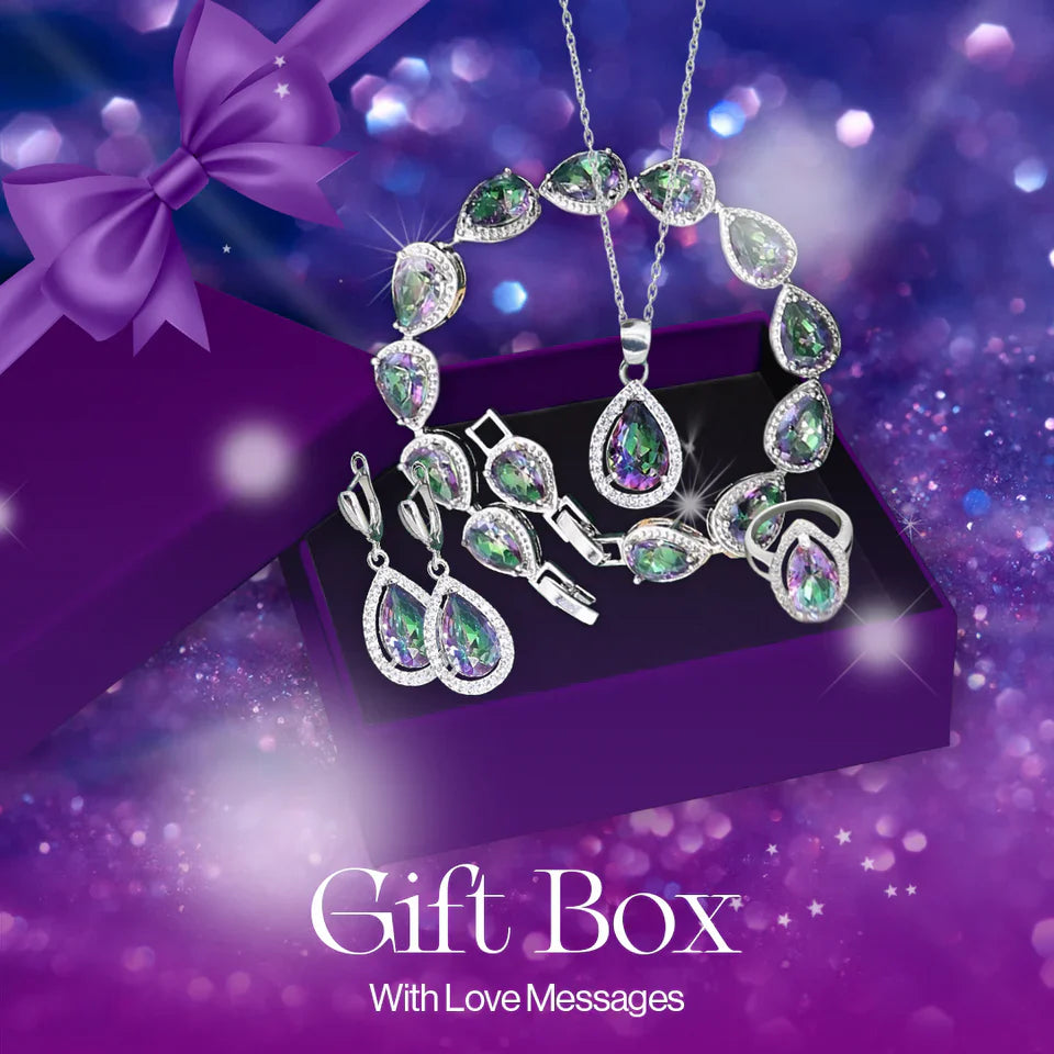 Truly Christine Silver Hand - Crafted Gemstone Pendant Earring Bracelet & Ring Set For Women