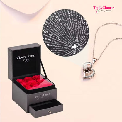 100 Languages I Love You - Eternal Rose Gifts for Her Cute Gift Box Forever Rose & Necklace