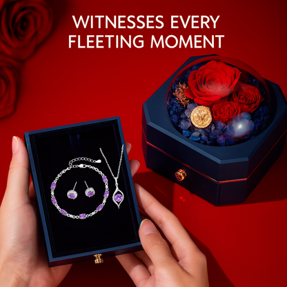 Bloom of Love Jewelry Box -  Necklace, bracelet, earrings in Rose Gift Box - Sterling silver 3pcs Jewelry set - Valentine gift,