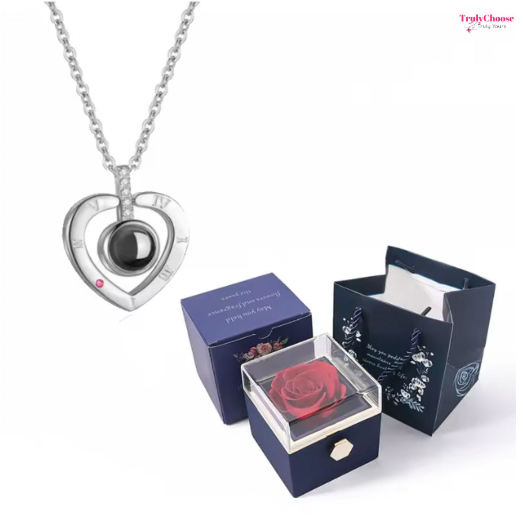 100 Languages I Love You Projection Necklace With Rotating Rose
