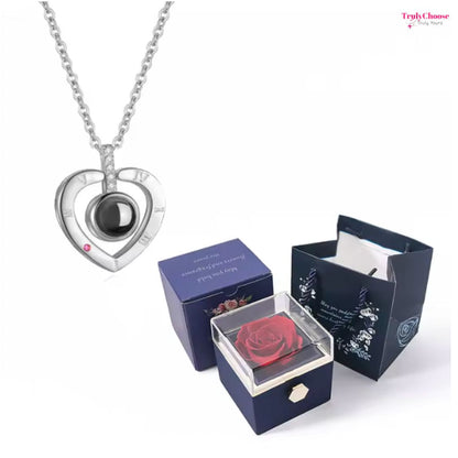 100 Languages I Love You Projection Necklace With Rotating Rose