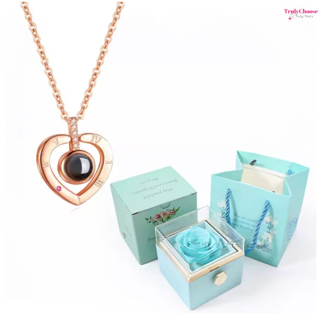 100 Languages I Love You Projection Necklace With Rotating Rose