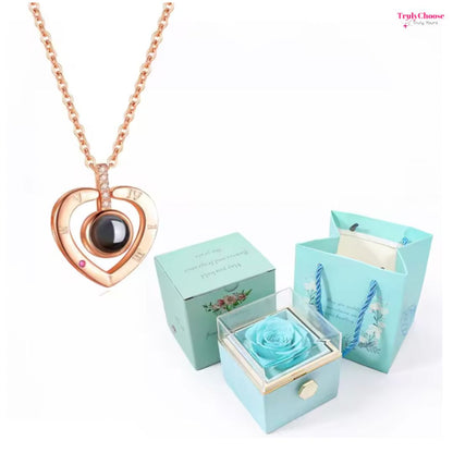 100 Languages I Love You Projection Necklace With Rotating Rose