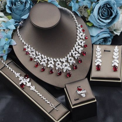 Crimson Elegance – Luxury Bracelet, Necklace, Earrings & Ring Set