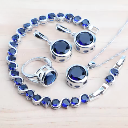 CelestiaZir | Sterling Silver Rainbow Zircon Earrings Ring Bracelets Pendant Bridal Set