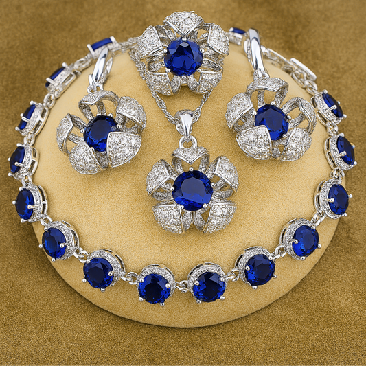 Floral Cage Radiance - Sterling Silver Zircon Bridal Jewelry Set – Necklace, Earrings, Pendant, Ring & Bracelet - Feb Birthstone