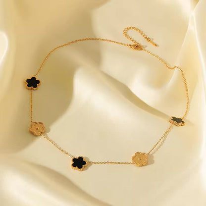 Clover Leaf - Black Reversible Leaf Clover Necklace Bracelets Earrings Set For Women Fashion Jewelry
