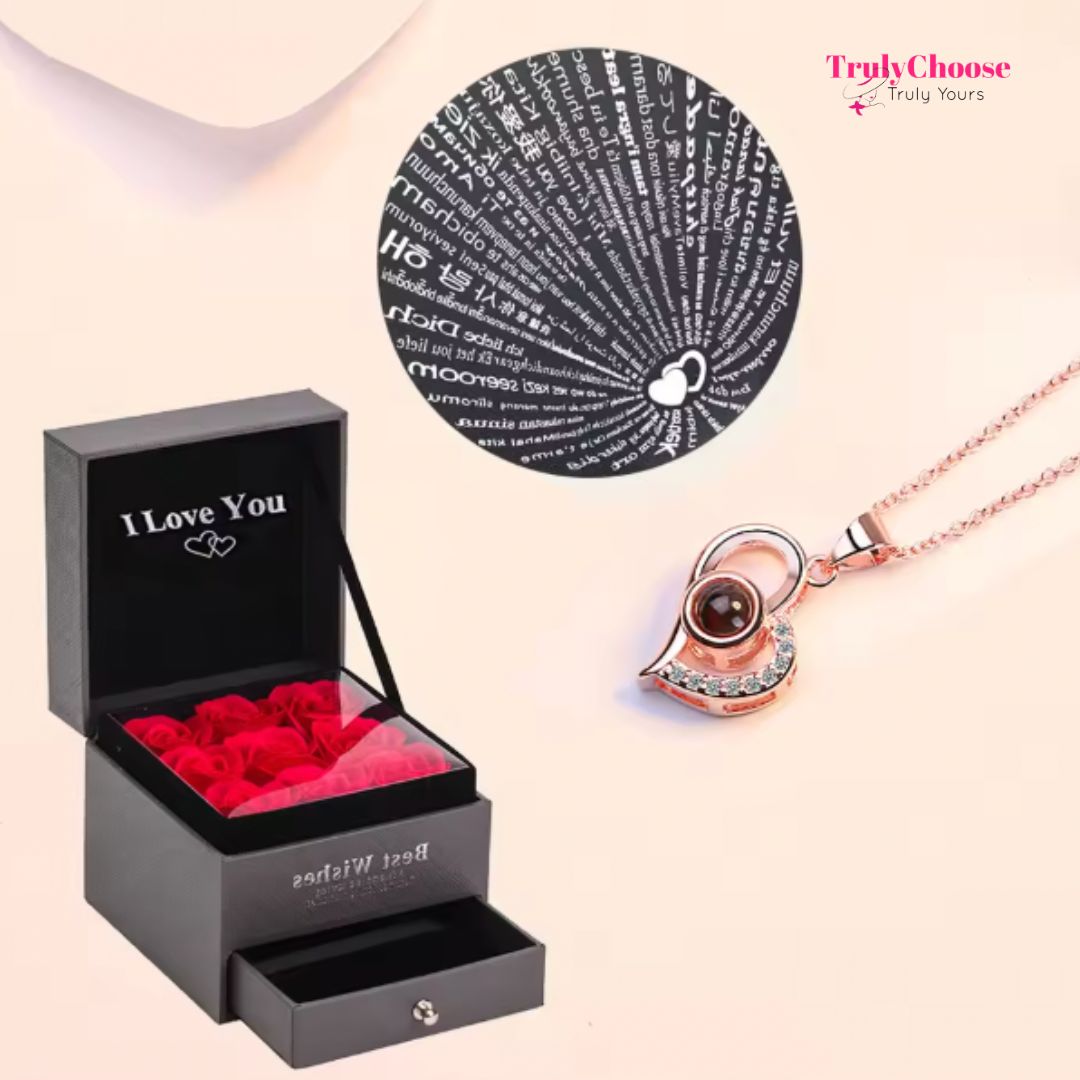 100 Languages I Love You - Eternal Rose Gifts for Her Cute Gift Box Forever Rose & Necklace