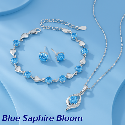 Bloom of Love Jewelry Box -  Necklace, bracelet, earrings in Rose Gift Box - Sterling silver 3pcs Jewelry set - Valentine gift,