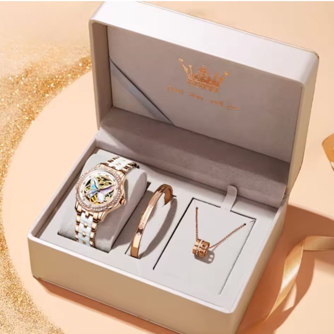 Trinity Luxe Collection - OLEVS 6615 Butterfly Hollow Luxury Mechanical Watch For Women Top Brand Original Watches Diamond Waterproof Ladies Hand Clock