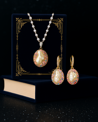 Sekhmet’s Glow - ✨ Baroque Pearl & Tourmaline Medieval-Inspired Necklace – European Vintage Czech Diamond Accent