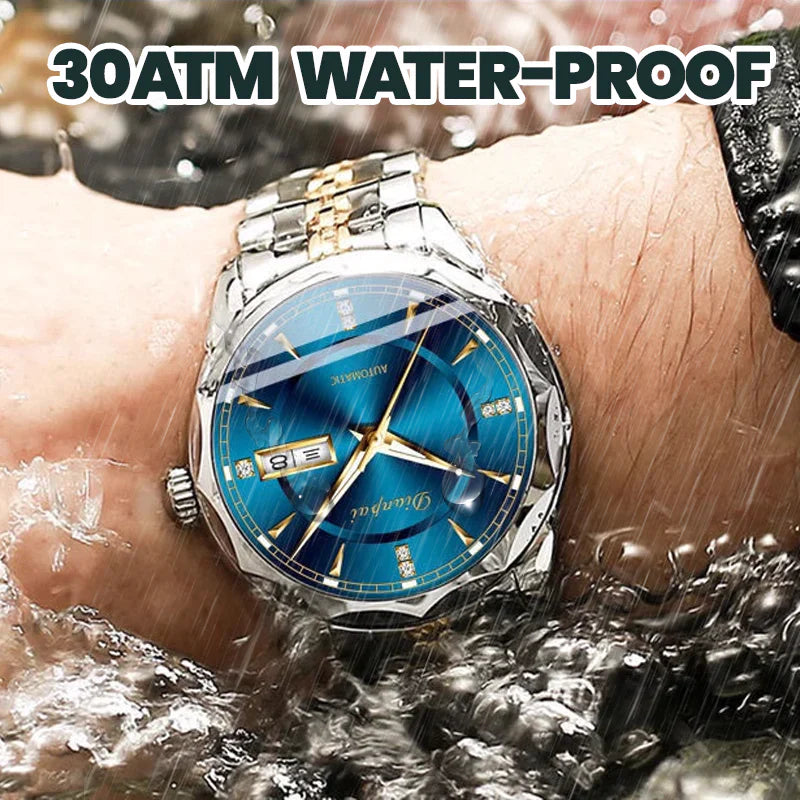 Men 30ATM Business Luminous Gold Plated Movement Automatic Mechanical Swiss Watch