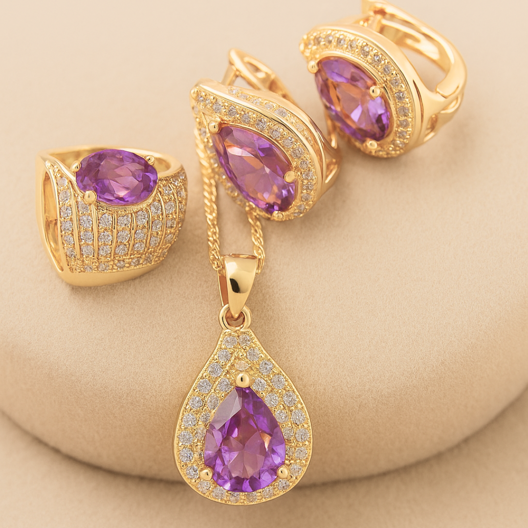 Rainbow Zircon Water-Drop - 925 Sterling Silver Water-Drop Rainbow Zircon Bridal Jewelry Set: Bracelet, Earrings, Necklace, Pendant & Ring