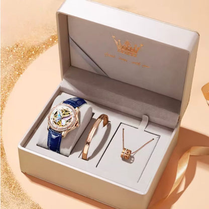 Trinity Luxe Collection - OLEVS 6615 Butterfly Hollow Luxury Mechanical Watch For Women Top Brand Original Watches Diamond Waterproof Ladies Hand Clock