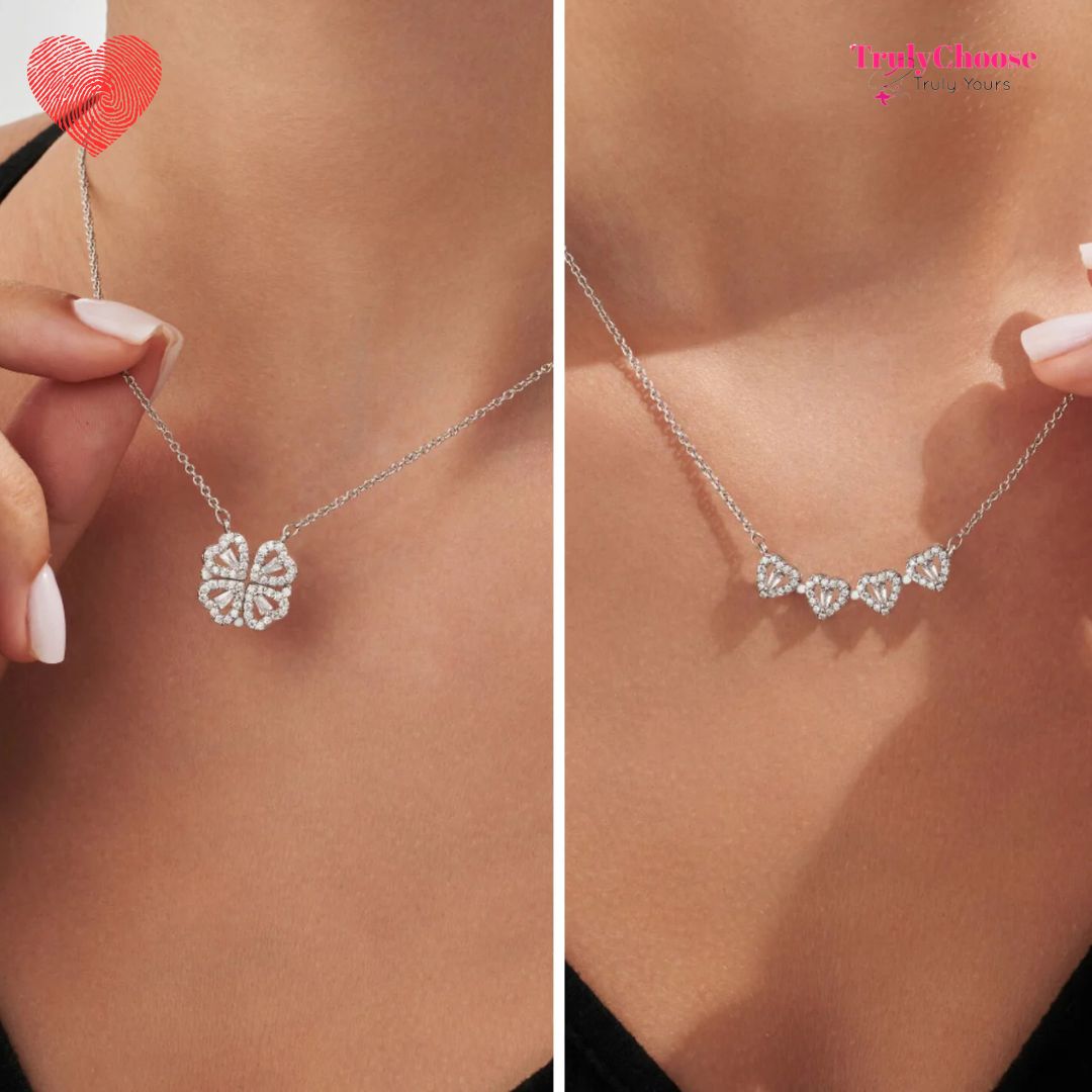 Rose Diamond Leaf Clover Heart Necklaces + Rose Gift Box