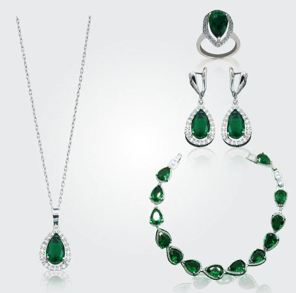 Truly Christine Silver Hand - Crafted Gemstone Pendant Earring Bracelet & Ring Set For Women