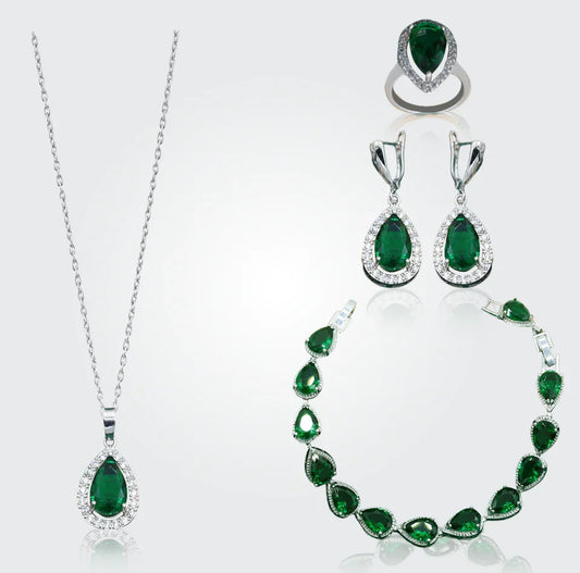 Truly Christine Silver Hand - Crafted Gemstone Pendant Earring Bracelet & Ring Set For Women
