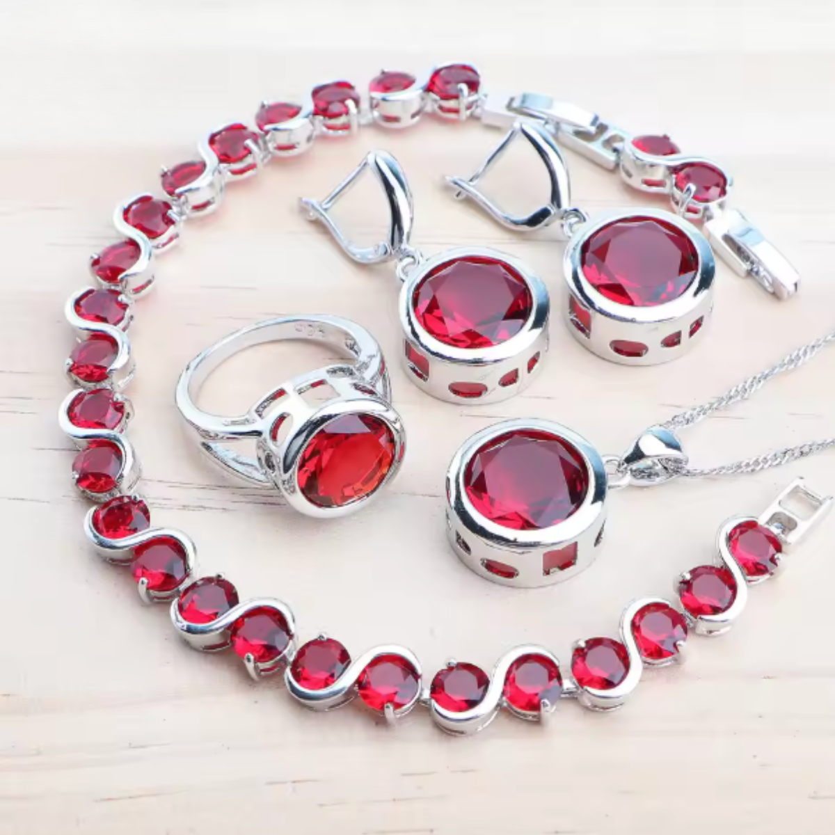 CelestiaZir | Sterling Silver Rainbow Zircon Earrings Ring Bracelets Pendant Bridal Set