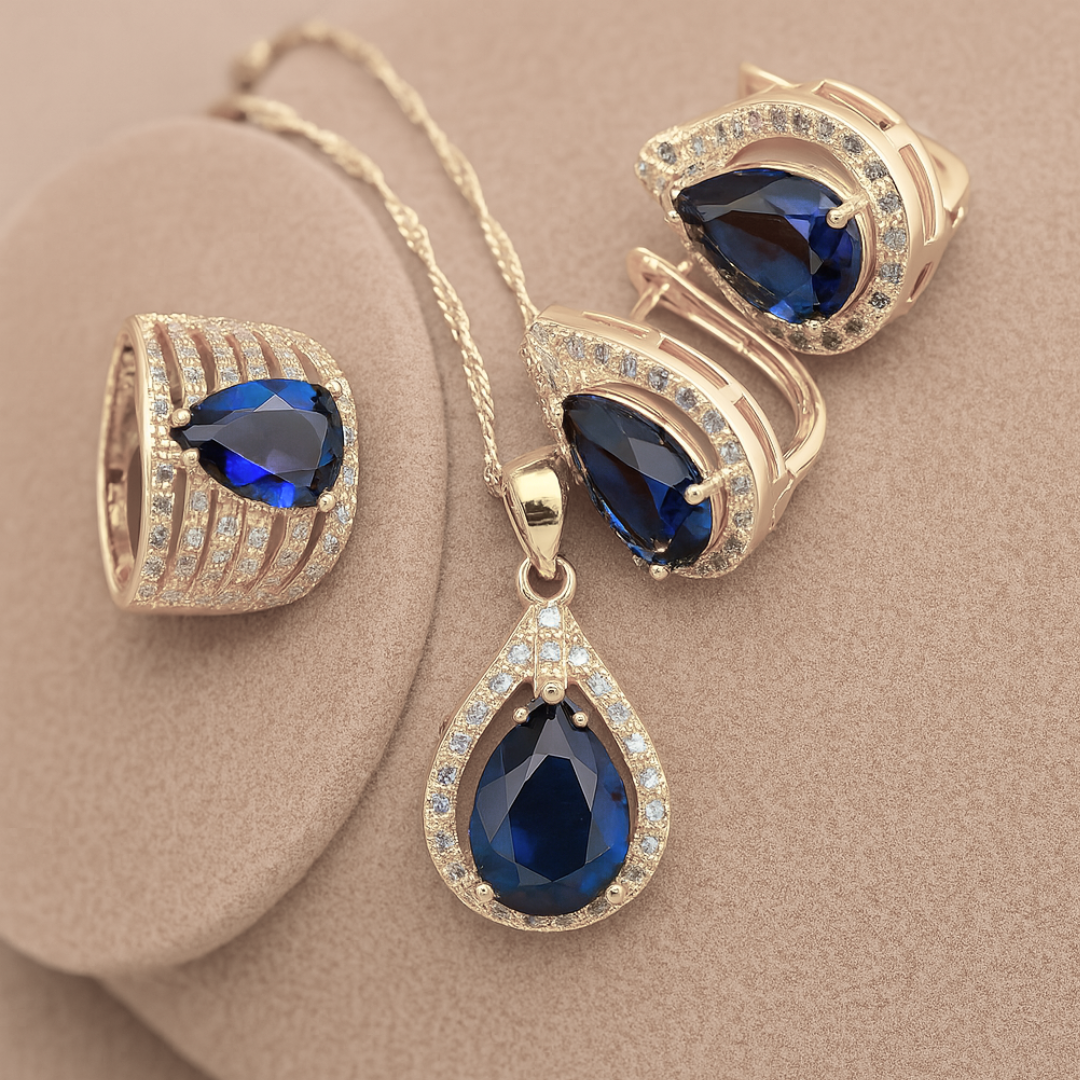 Rainbow Zircon Water-Drop - 925 Sterling Silver Water-Drop Rainbow Zircon Bridal Jewelry Set: Bracelet, Earrings, Necklace, Pendant & Ring