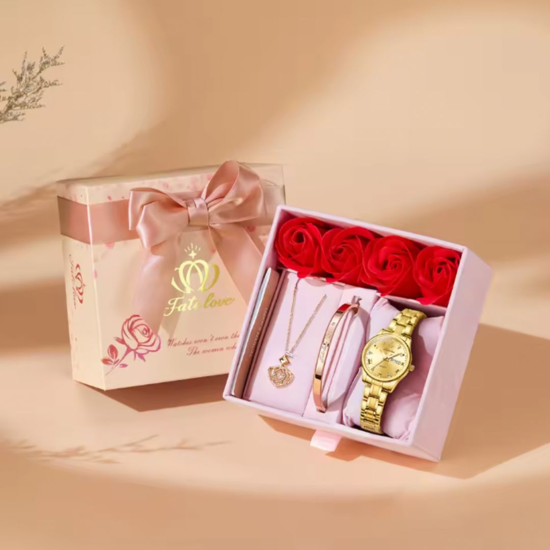 MESA LOVE LUXURY SET -  Classics Wristwatch Bracelet Pendant Necklace For Women, Valentines Gifts