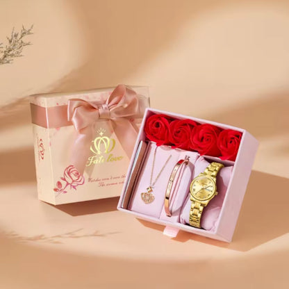 MESA LOVE LUXURY SET -  Classics Wristwatch Bracelet Pendant Necklace For Women, Valentines Gifts