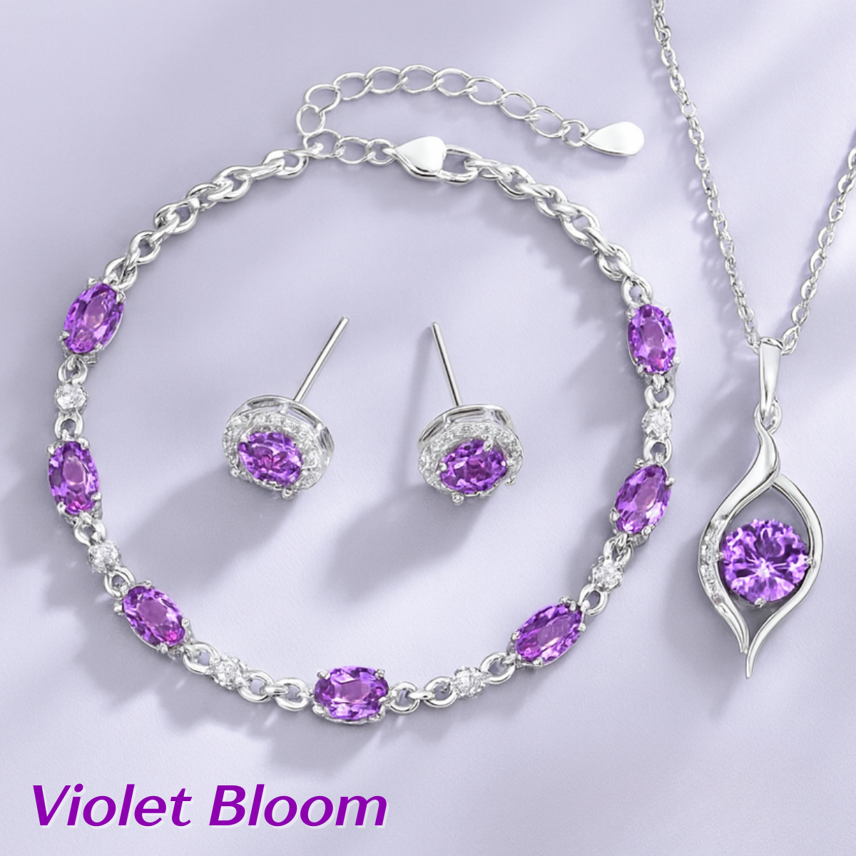 Bloom of Love Jewelry Box -  Necklace, bracelet, earrings in Rose Gift Box - Sterling silver 3pcs Jewelry set - Valentine gift,