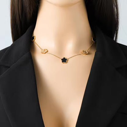 Clover Leaf - Black Reversible Leaf Clover Necklace Bracelets Earrings Set For Women Fashion Jewelry