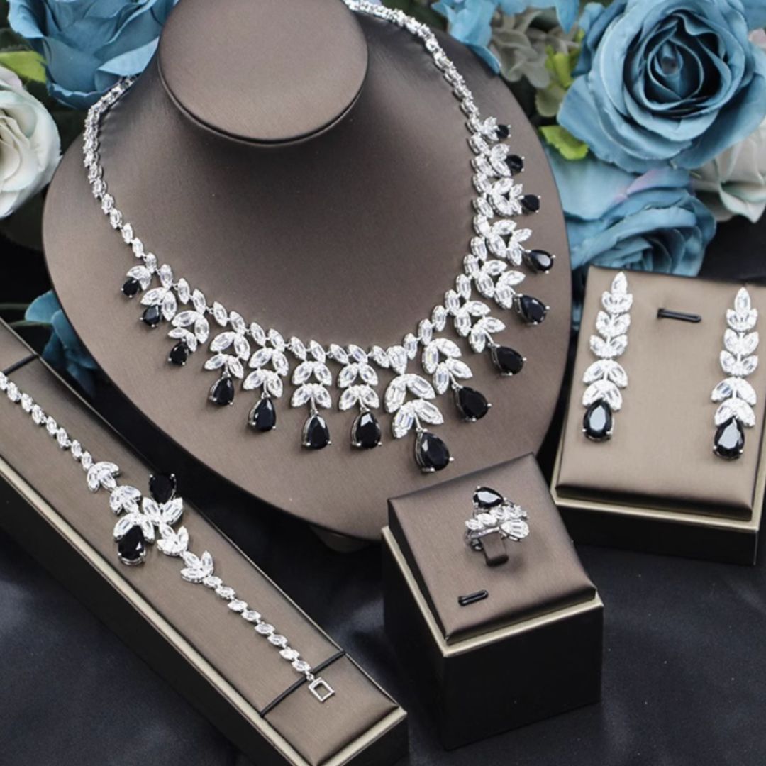 Crimson Elegance – Luxury Bracelet, Necklace, Earrings & Ring Set