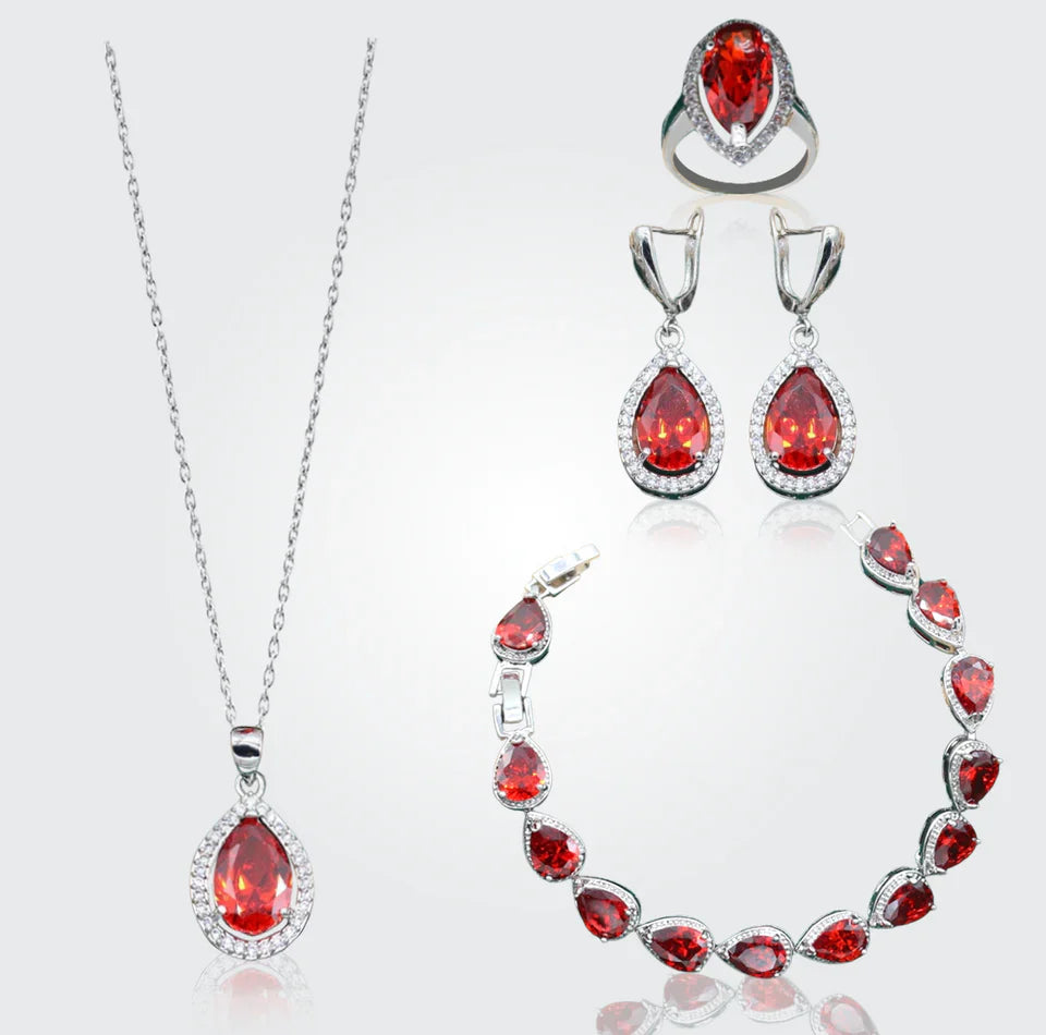 Truly Christine Silver Hand - Crafted Gemstone Pendant Earring Bracelet & Ring Set For Women