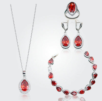 Truly Christine Silver Hand - Crafted Gemstone Pendant Earring Bracelet & Ring Set For Women
