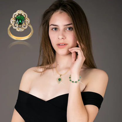 Truly Aurora 18K Gold Gemstone Pendant Earring Bracelet & Ring Set For Women