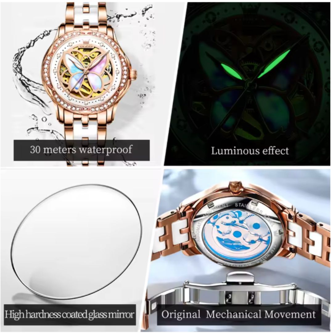 Trinity Luxe Collection - OLEVS 6615 Butterfly Hollow Luxury Mechanical Watch For Women Top Brand Original Watches Diamond Waterproof Ladies Hand Clock