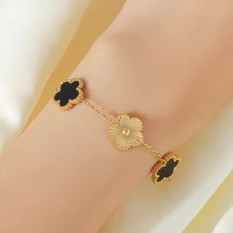 Clover Leaf - Black Reversible Leaf Clover Necklace Bracelets Earrings Set For Women Fashion Jewelry