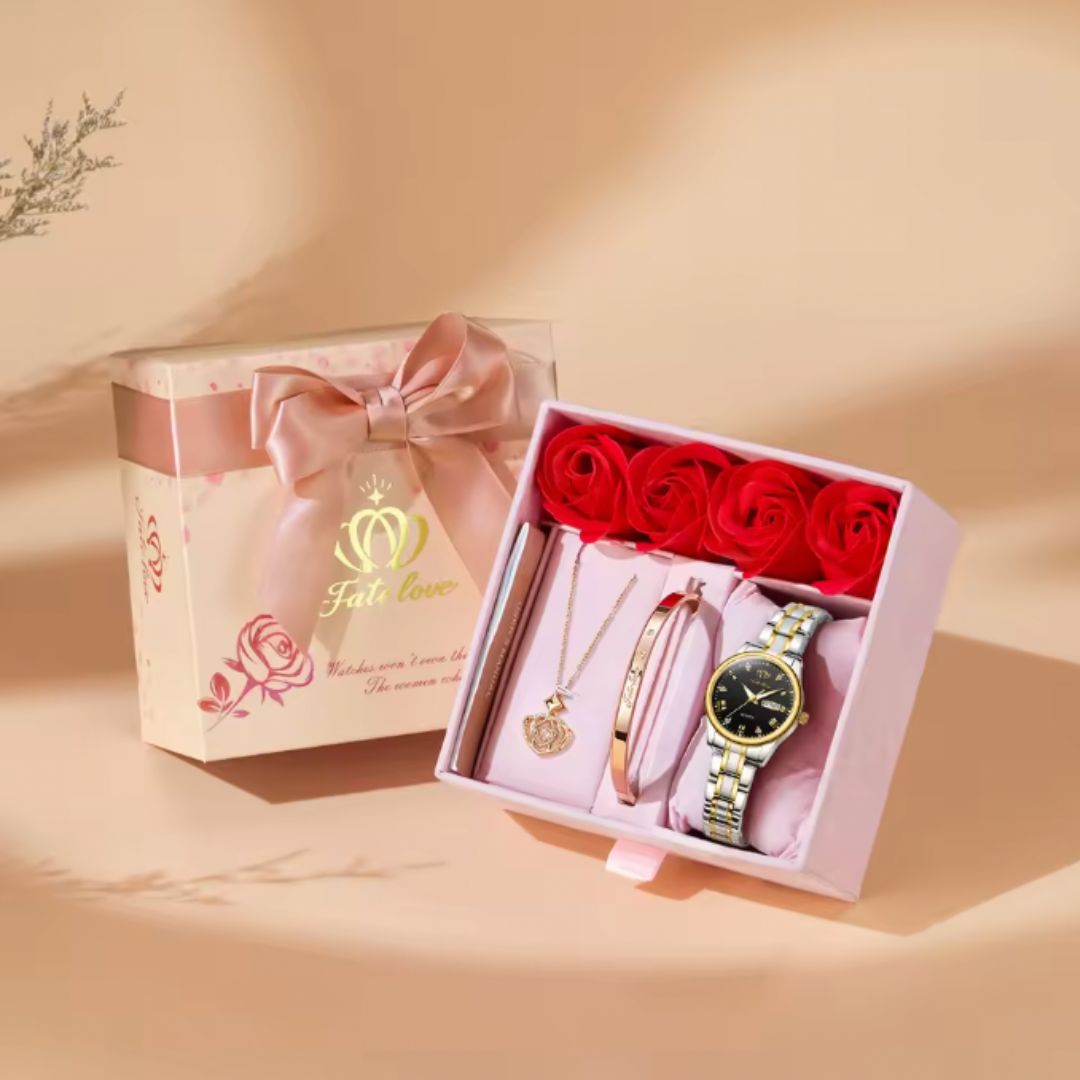 MESA LOVE LUXURY SET -  Classics Wristwatch Bracelet Pendant Necklace For Women, Valentines Gifts