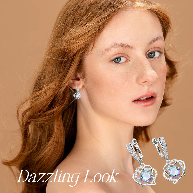 Royal Heart-Shaped Silver Hand - Crafted Gemstone Pendant Earring Bracelet & Ring Set For Women