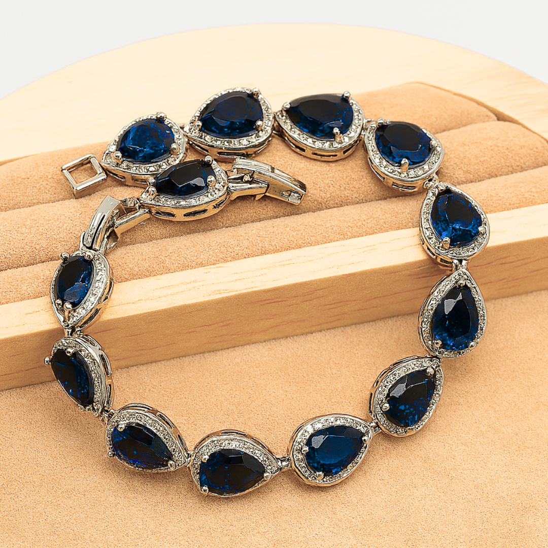 Aqua Radiance Zircon Set - 925 Sterling Silver Water-Drop Zircon Jewelry Set for Women: Blue & White Bracelet, Earrings, Necklace, Pendant & Ring