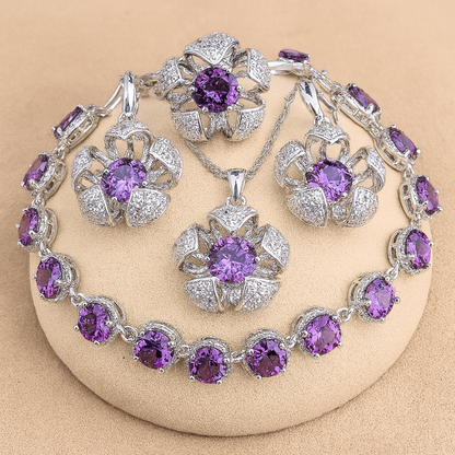 Floral Cage Radiance - Sterling Silver Zircon Bridal Jewelry Set – Necklace, Earrings, Pendant, Ring & Bracelet