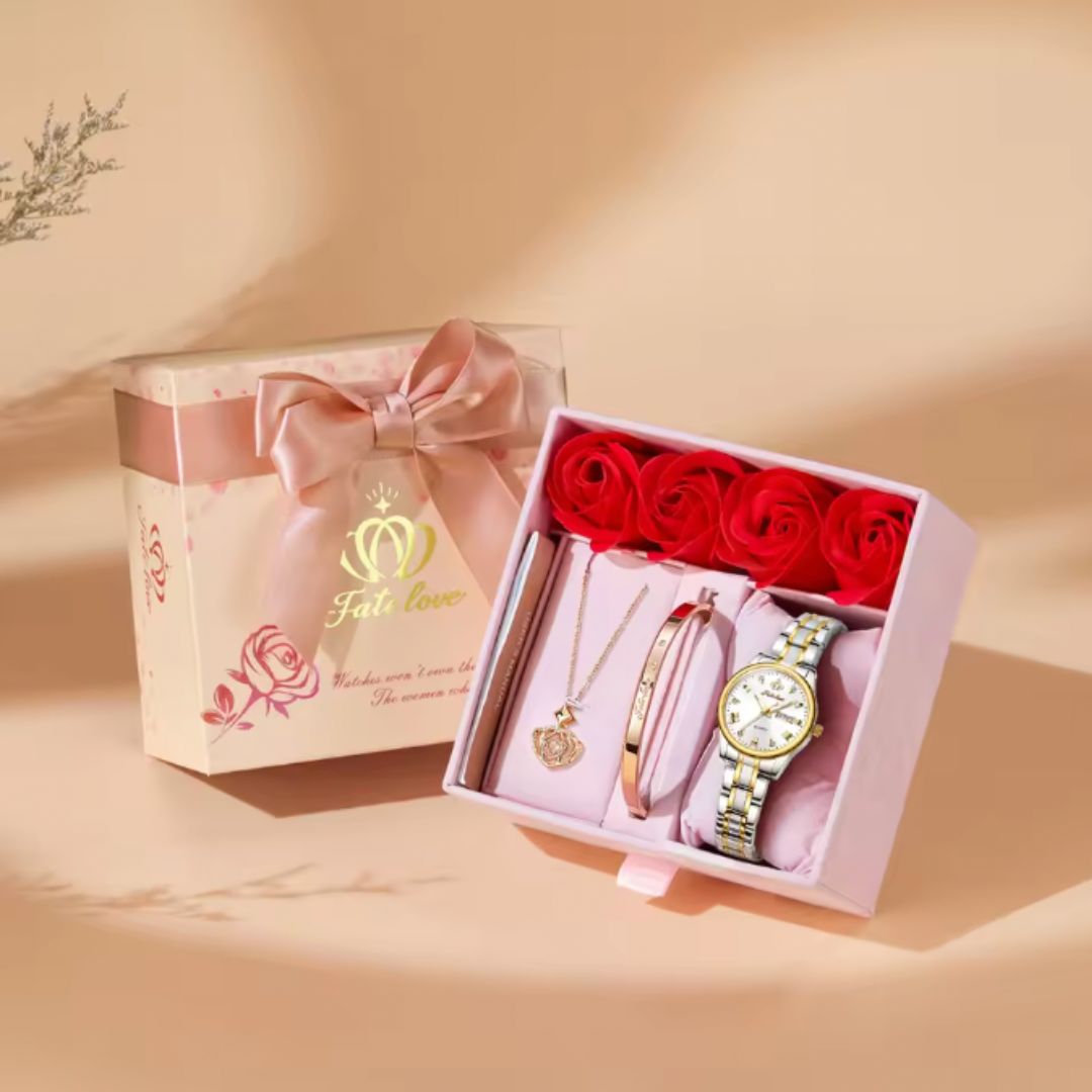 MESA LOVE LUXURY SET -  Classics Wristwatch Bracelet Pendant Necklace For Women, Valentines Gifts