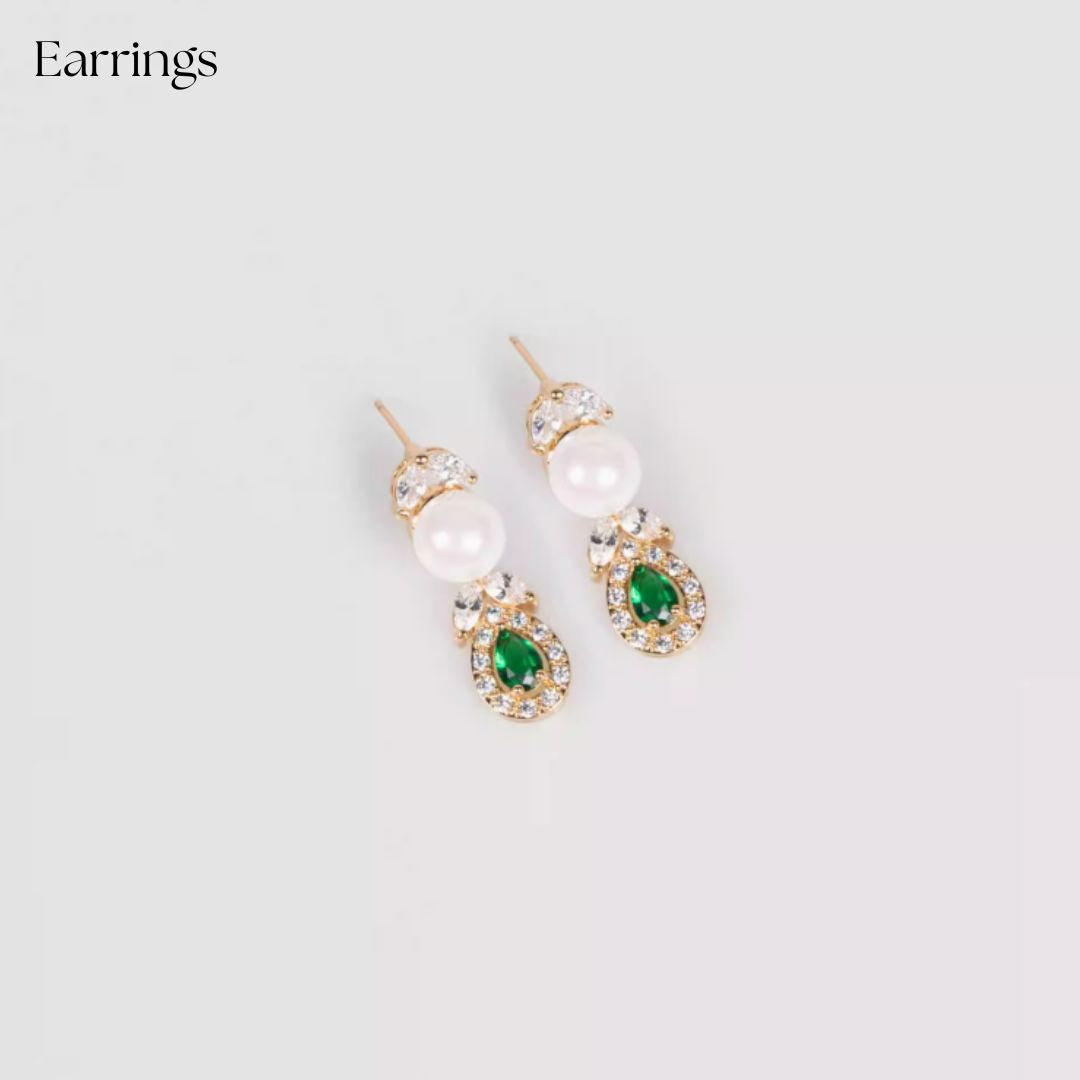 Luxeora Luxury Jewelry Set - Elegant Pearl Studded Zircon Bracelet Necklace Earrings & Ring Set