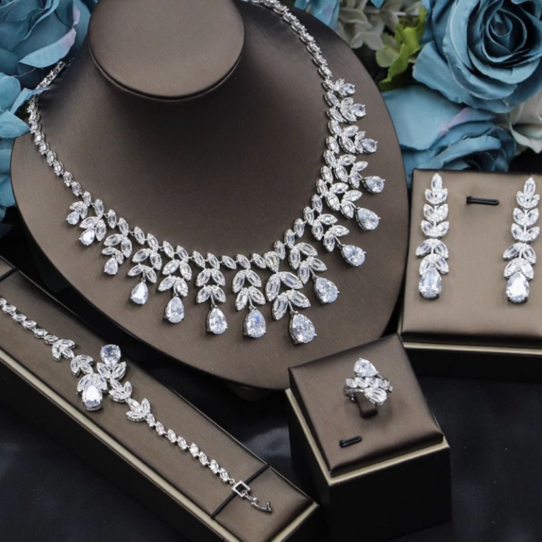 Crimson Elegance – Luxury Bracelet, Necklace, Earrings & Ring Set