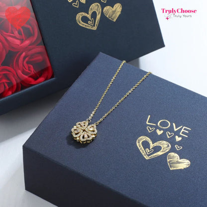 Rose Diamond Leaf Clover Heart Necklaces + Rose Gift Box