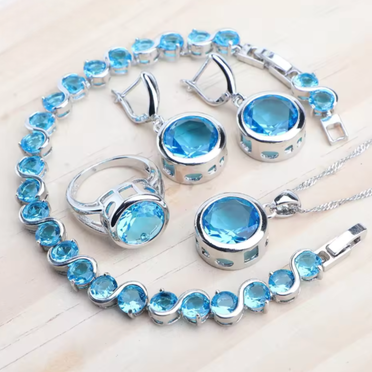 CelestiaZir | Sterling Silver Rainbow Zircon Earrings Ring Bracelets Pendant Bridal Set