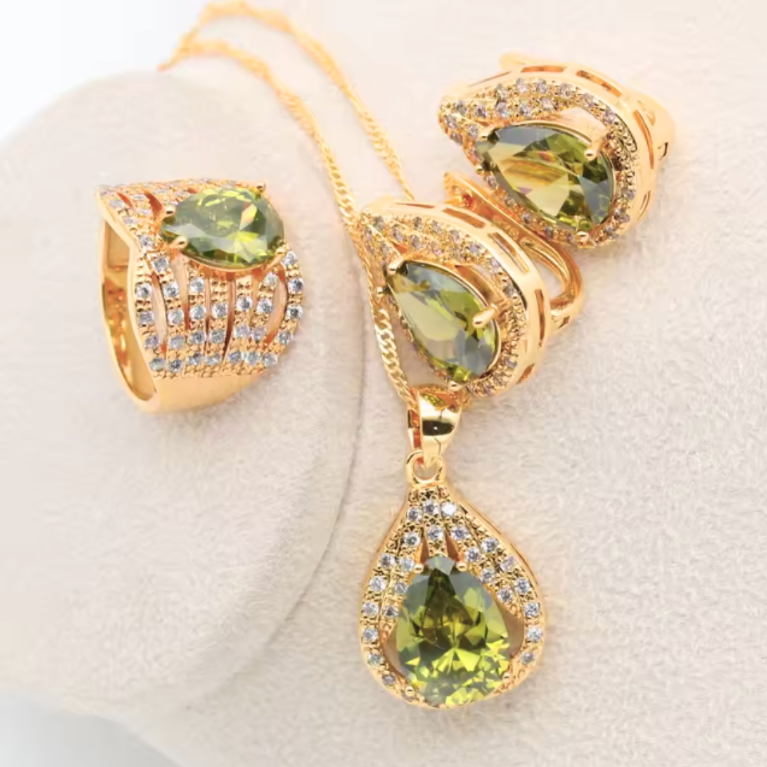 Rainbow Zircon Water-Drop - 925 Sterling Silver Water-Drop Rainbow Zircon Bridal Jewelry Set: Bracelet, Earrings, Necklace, Pendant & Ring